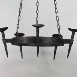 Lustre candélabre en fer forgé années 1950