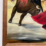 Oil on panel matador bullfighter and bull