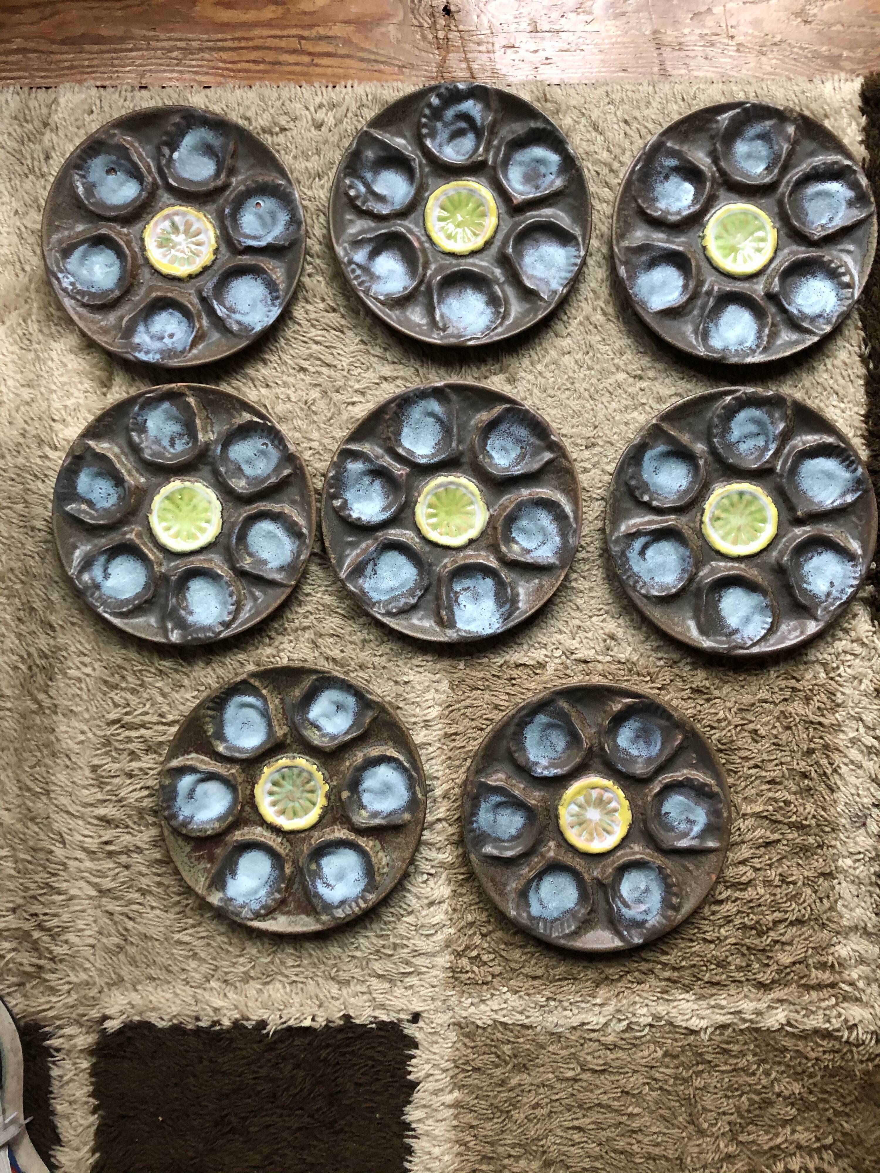 Vallauris ceramic oyster plates circa 1960 x8