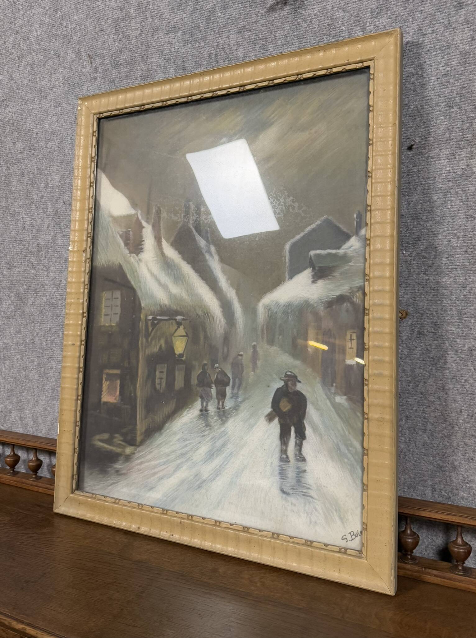 G.Boizot: Tableau école française "La nuit hivernale" daté 1928