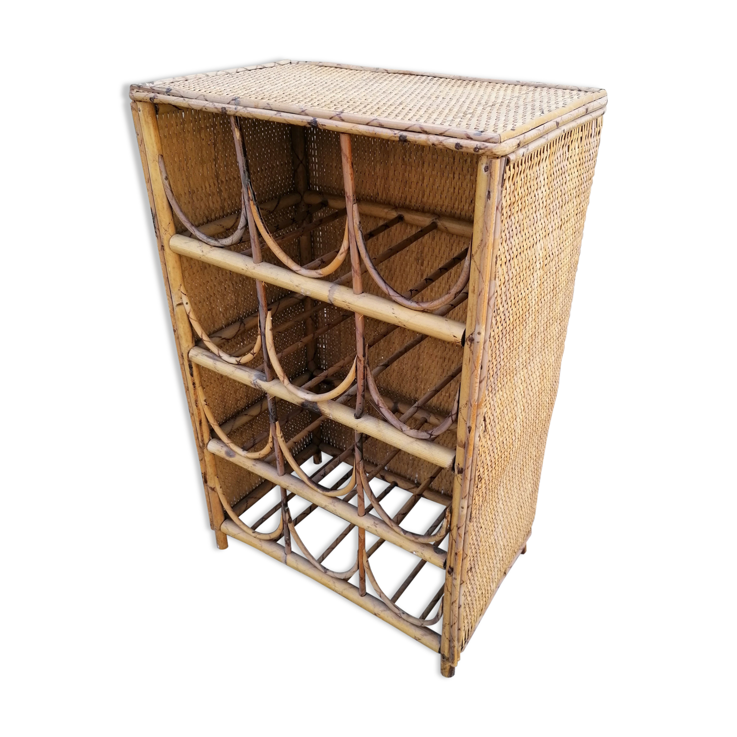 Vintage bamboo rattan bottle holder