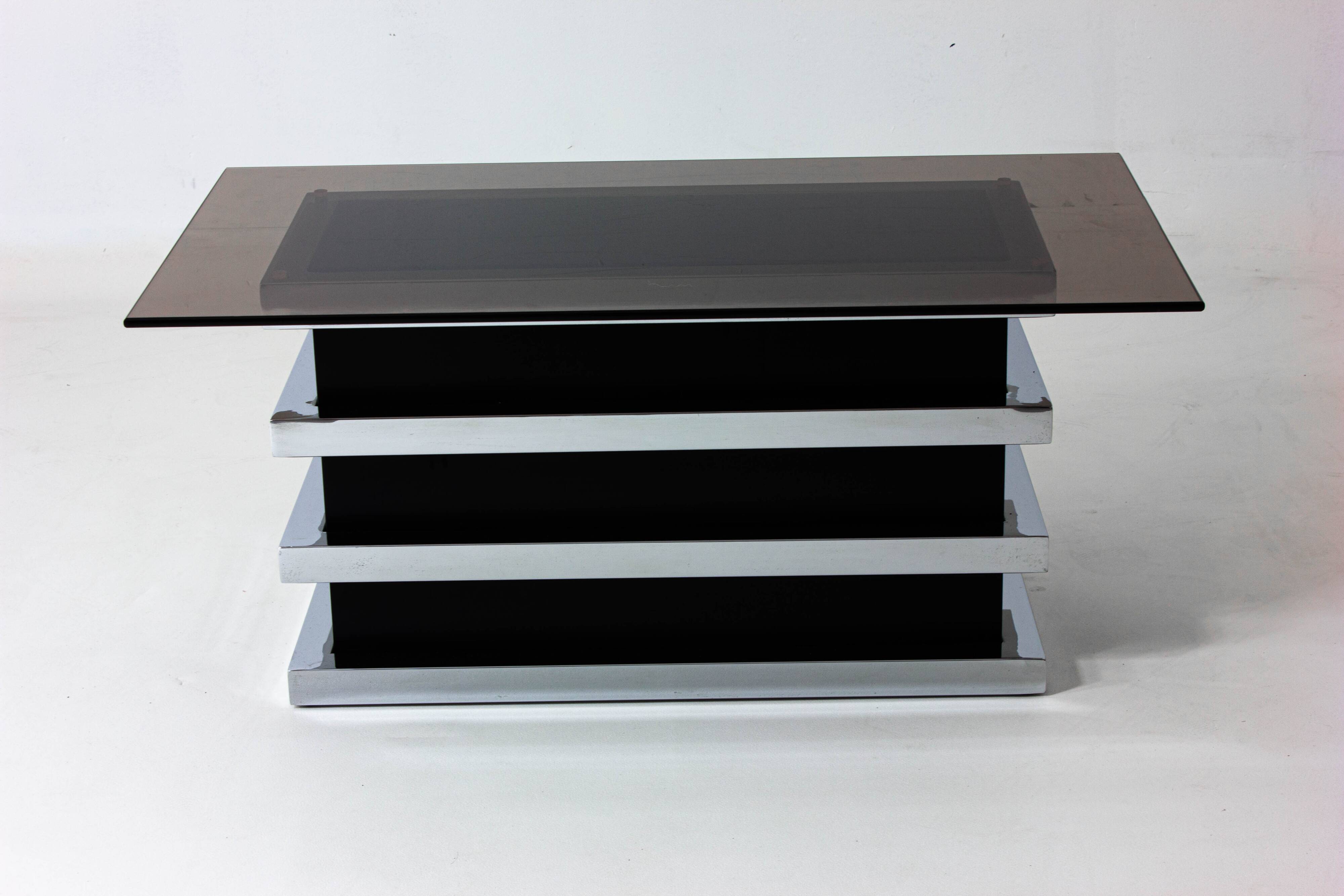 Black and chrome vintage coffee table by Belgo Chrom, 1970s