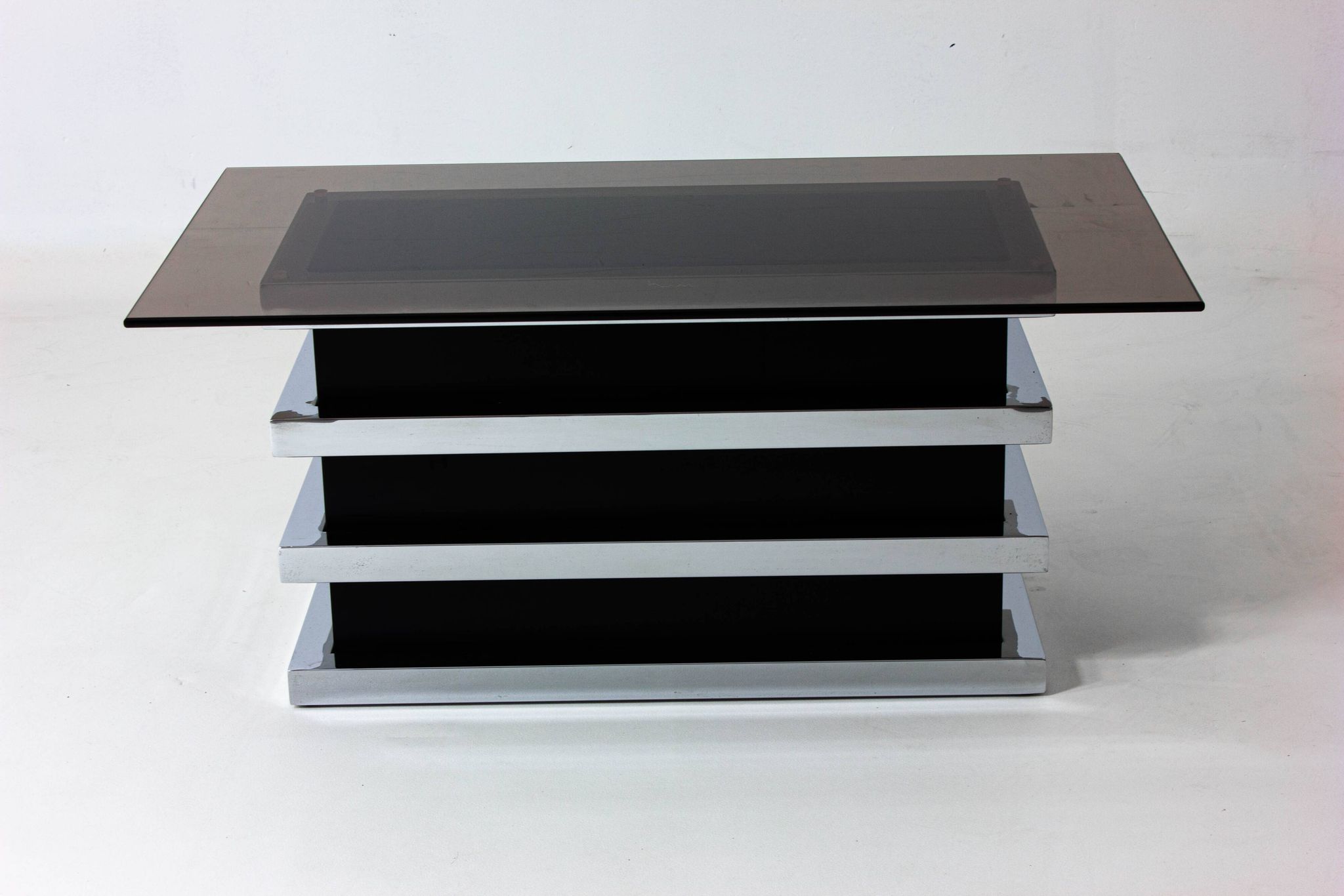 Table basse vintage noire et chromée par Belgo Chrom, 1970