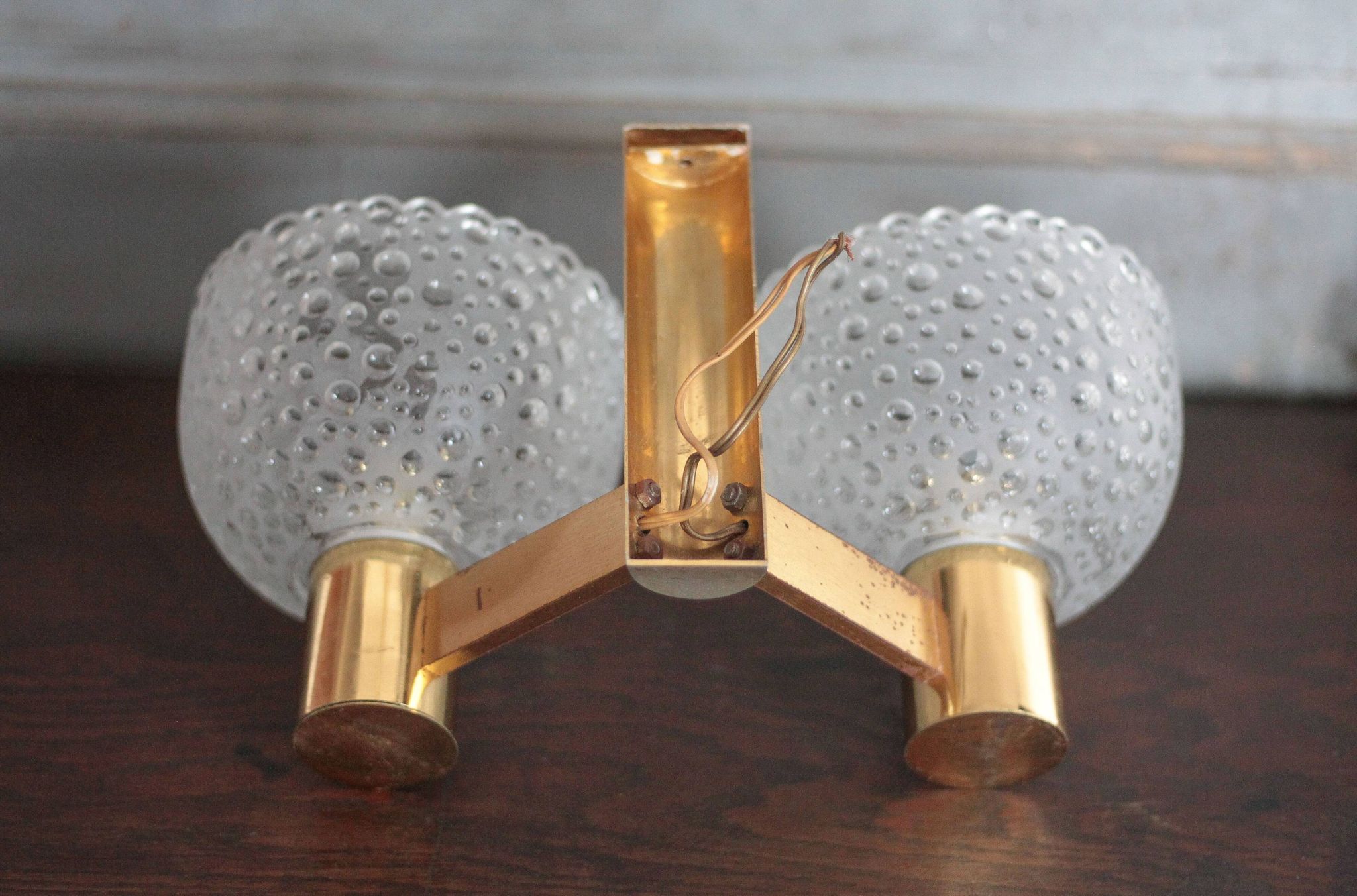 vintage wall light, golden metal and bubbled glass wall sconce, lighting, decor
