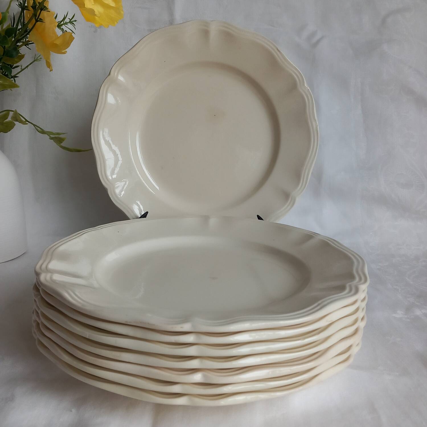 8 antique Sarreguemines ivory plates