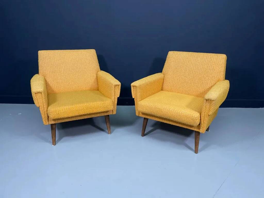 Pair of retro armchairs mid-century upholstered lounge chairs, Central European, mid-20th century
