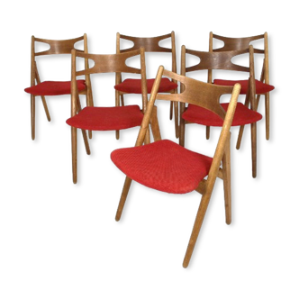 Set of 6 chairs "Sawbuck CH29" in teck, Hans J. Wegner, Carl Hansen & Son, 1960