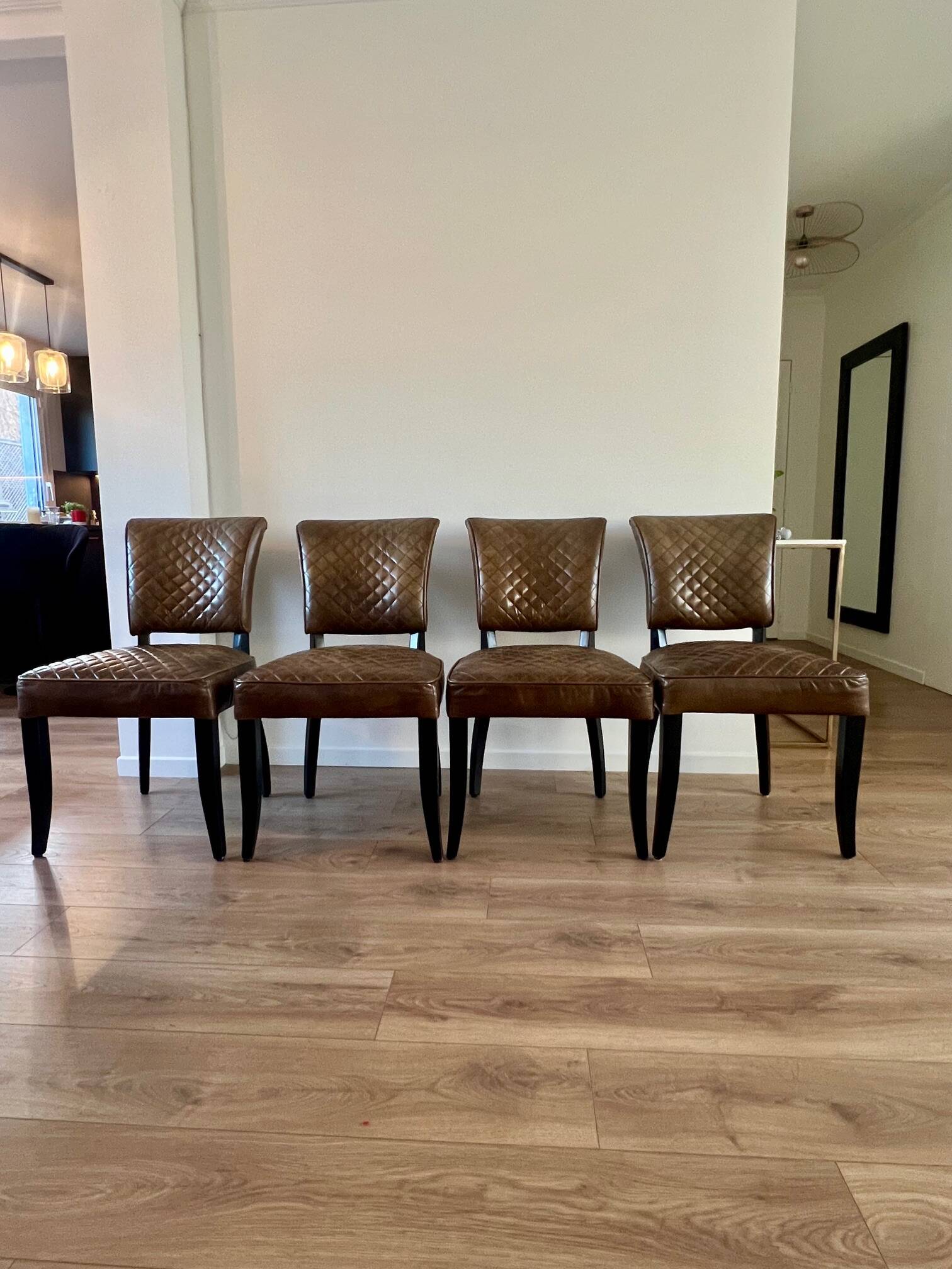 Set of 4 leather Chesterfield dining chairs