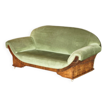 Art Deco Canapé Circa 1920 in Walnut, Cherry and Velvet