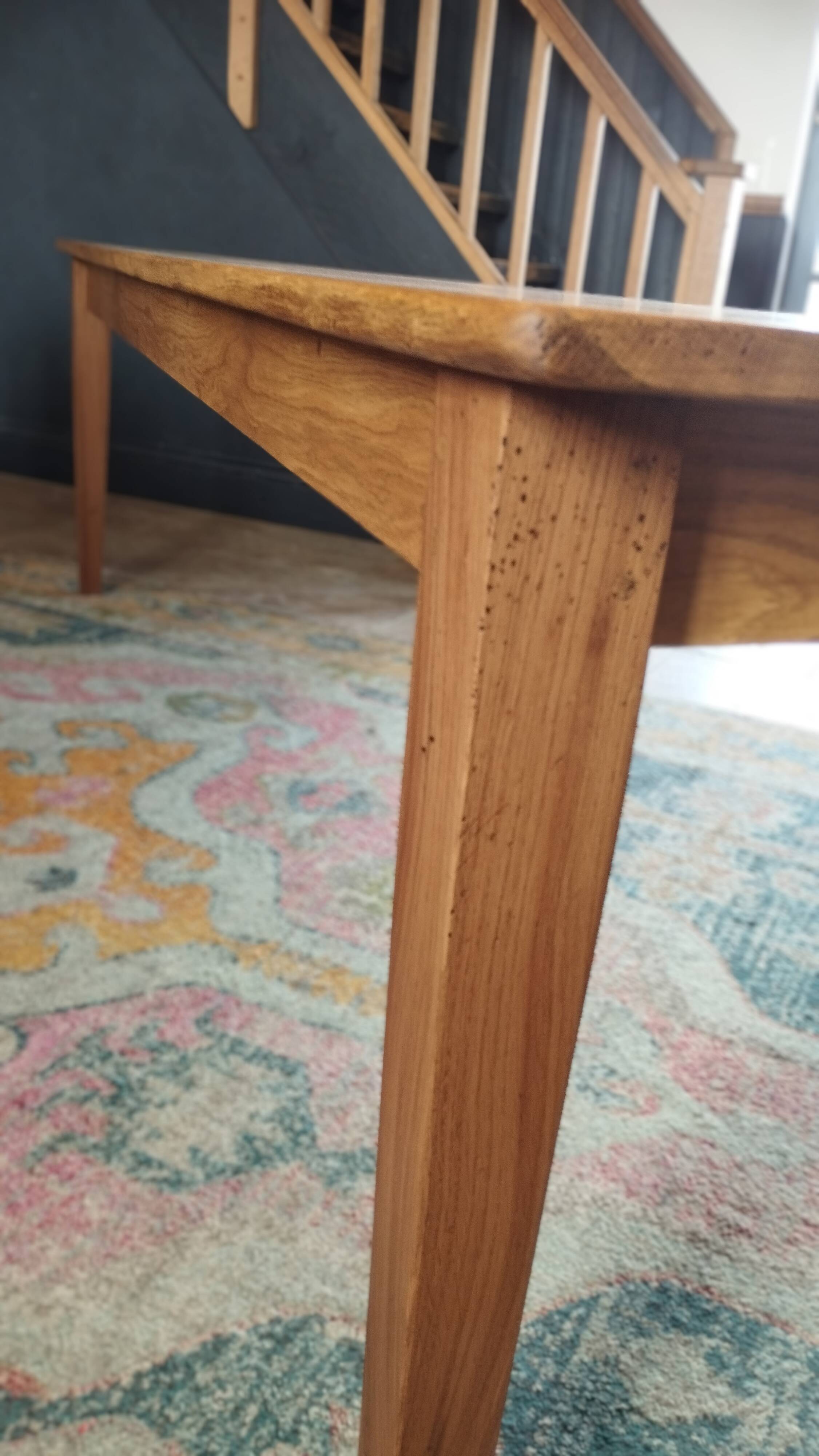 Solid oak farmhouse table, gilded and patinated, two drawers, 260 x 100 cm