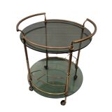 Auxiliary table / Barcart / Camarera Mid-century, Latón golden and crystal ahumado, 70's – Italia