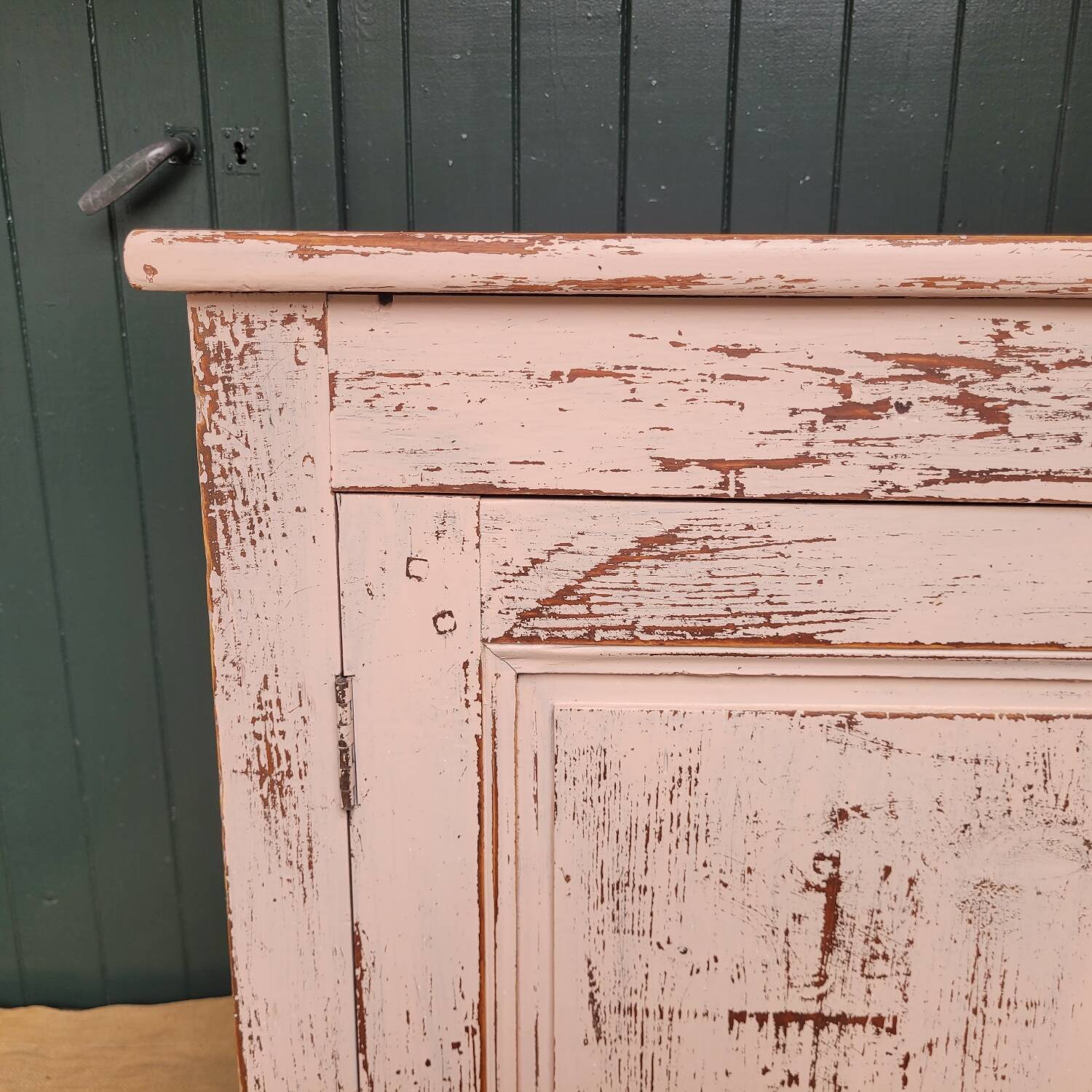 Antique low sideboard with powder pink patina – waxed solid wood