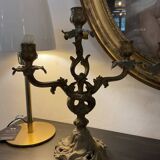 Pair of 3-branch candlesticks. Bronze