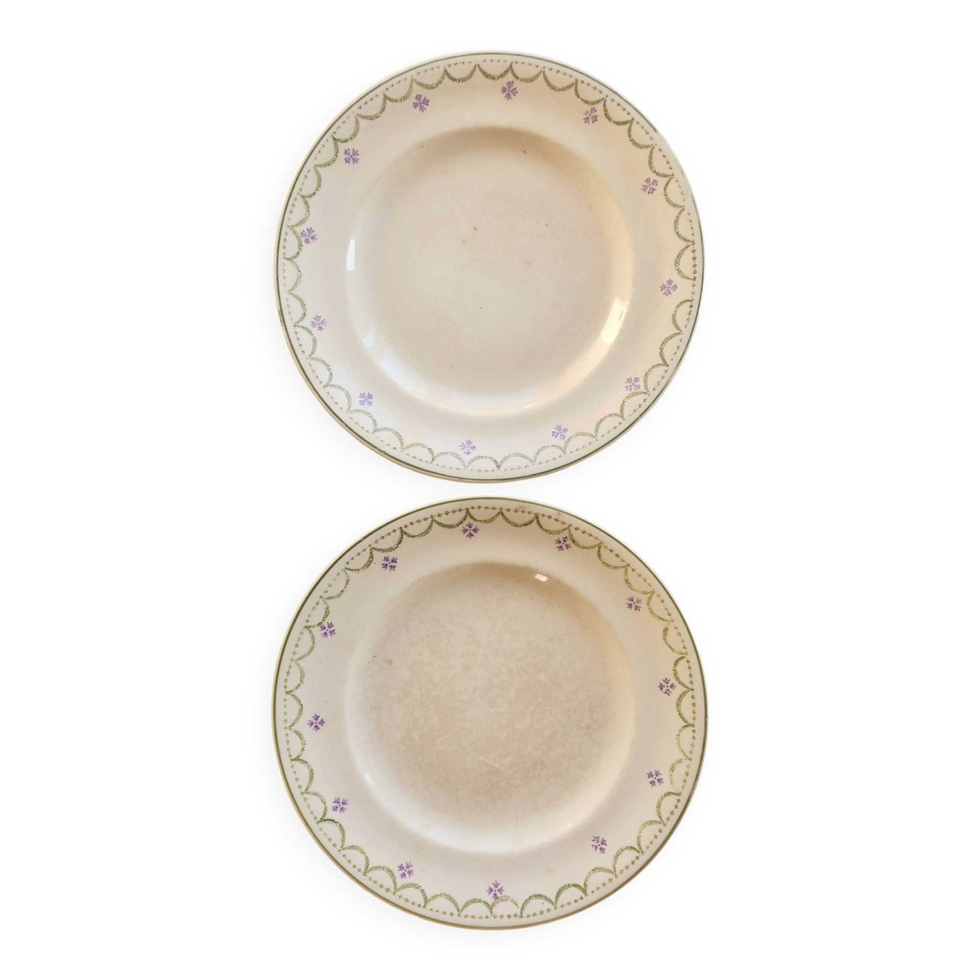 Antique flat plate, Longwy ironstone, Violetta model.