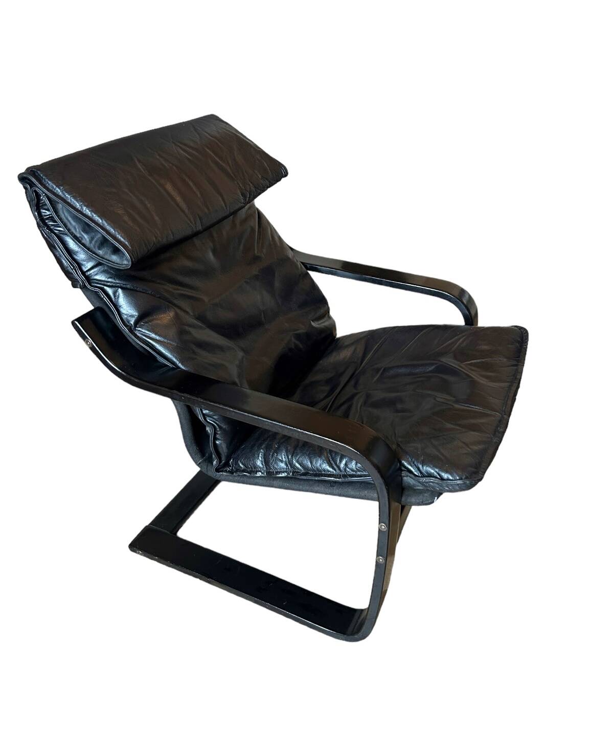 Black leather relax armchair from the 70s