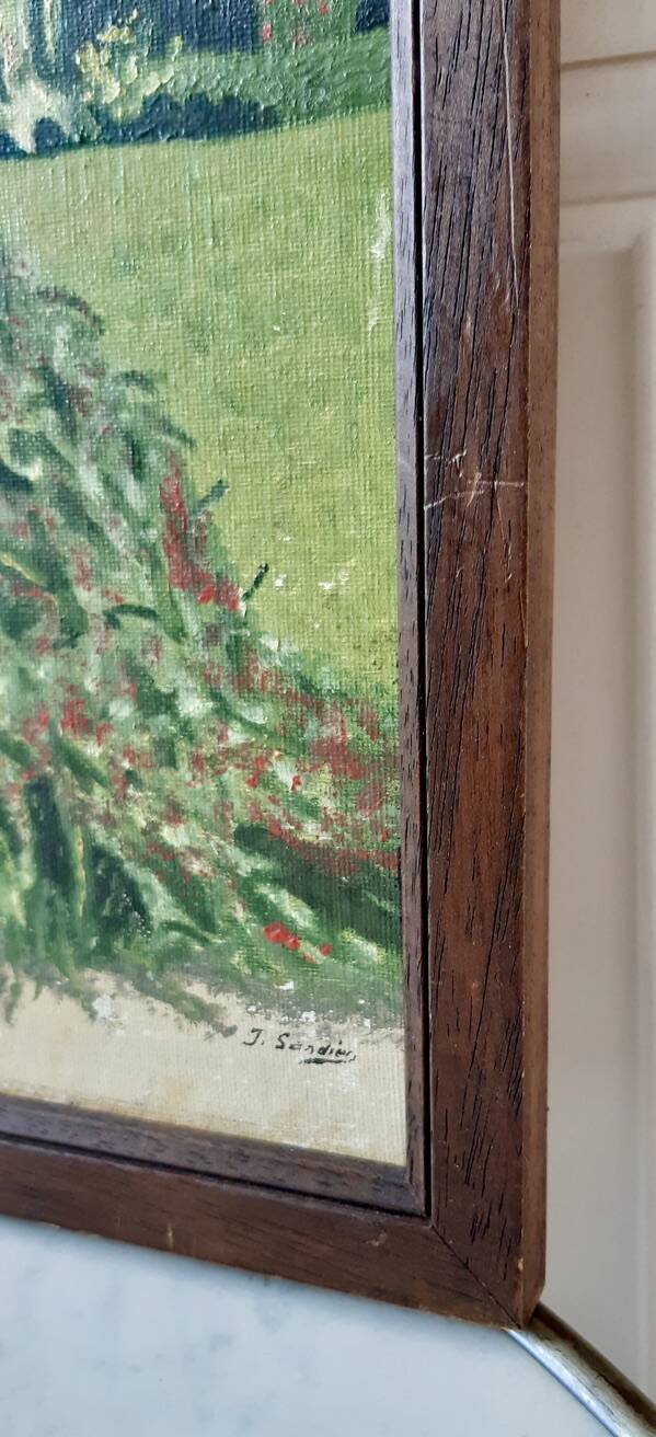 Oil painting on canvas terrace Signed May 1962