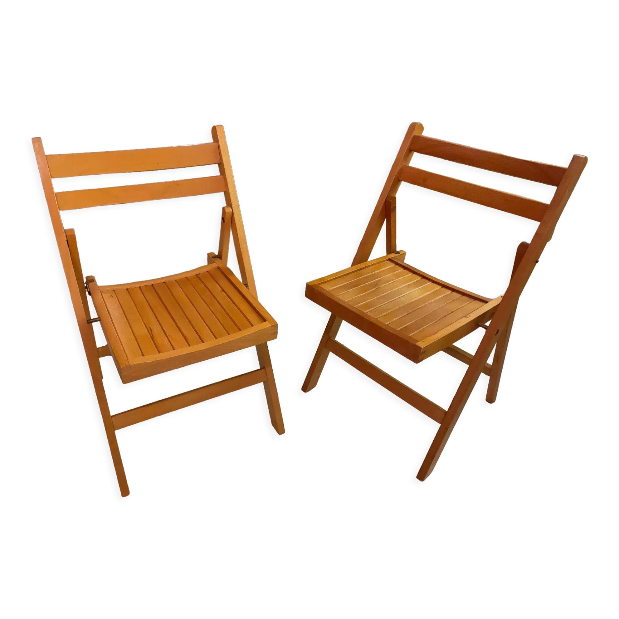 Pair of vintage folding wooden chairs