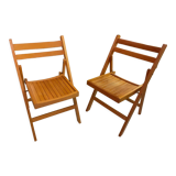 Pair of vintage folding wooden chairs