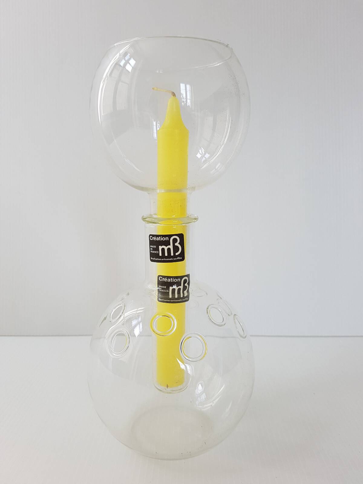 Vase flower holder candle holder in blown glass 1970 vintage 70s 70's 1970s