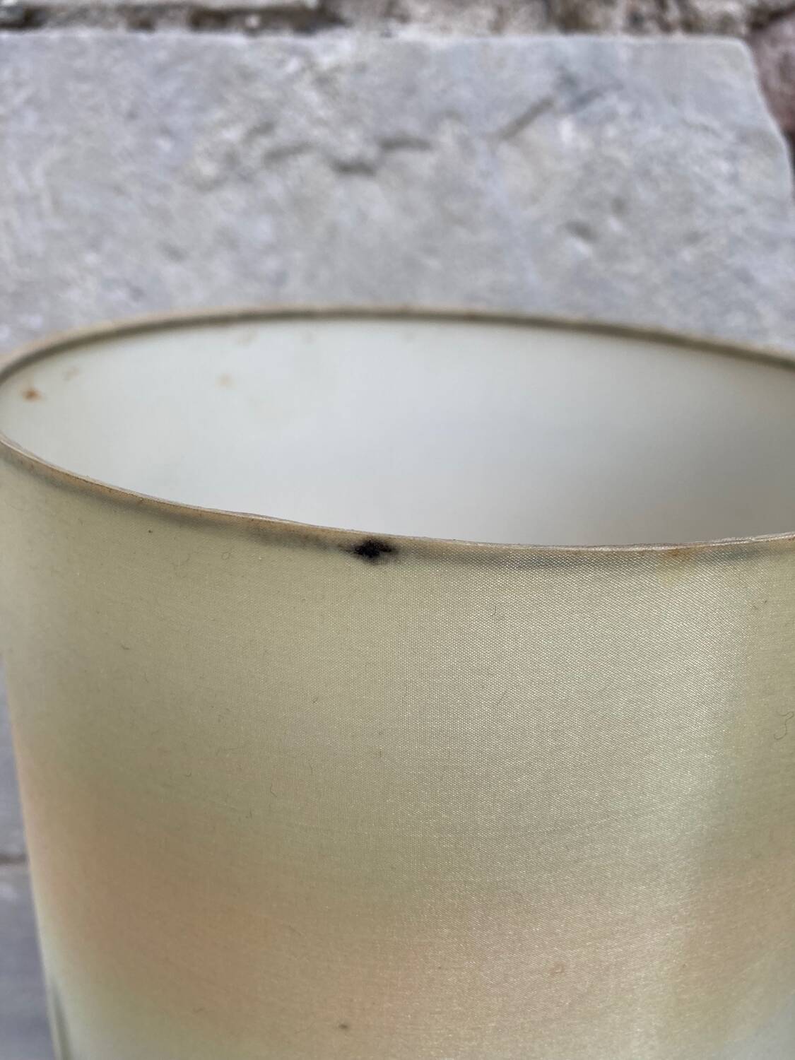 Vintage enamelled stoneware lamp with silk lampshade