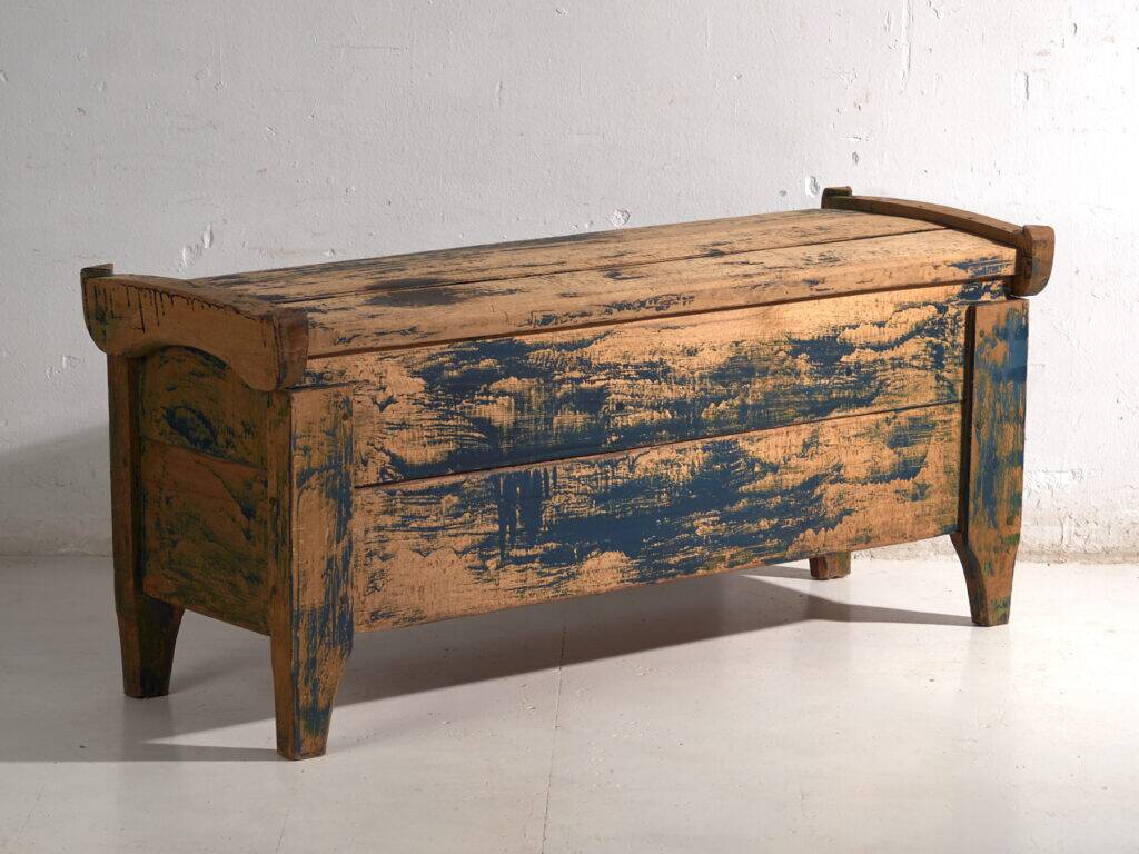Antique chest painted blue made of pine – Central Europe, circa 1870