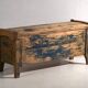 Antique chest painted blue made of pine – Central Europe, circa 1870