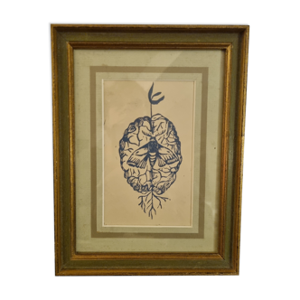 Linocut gilded wood frame