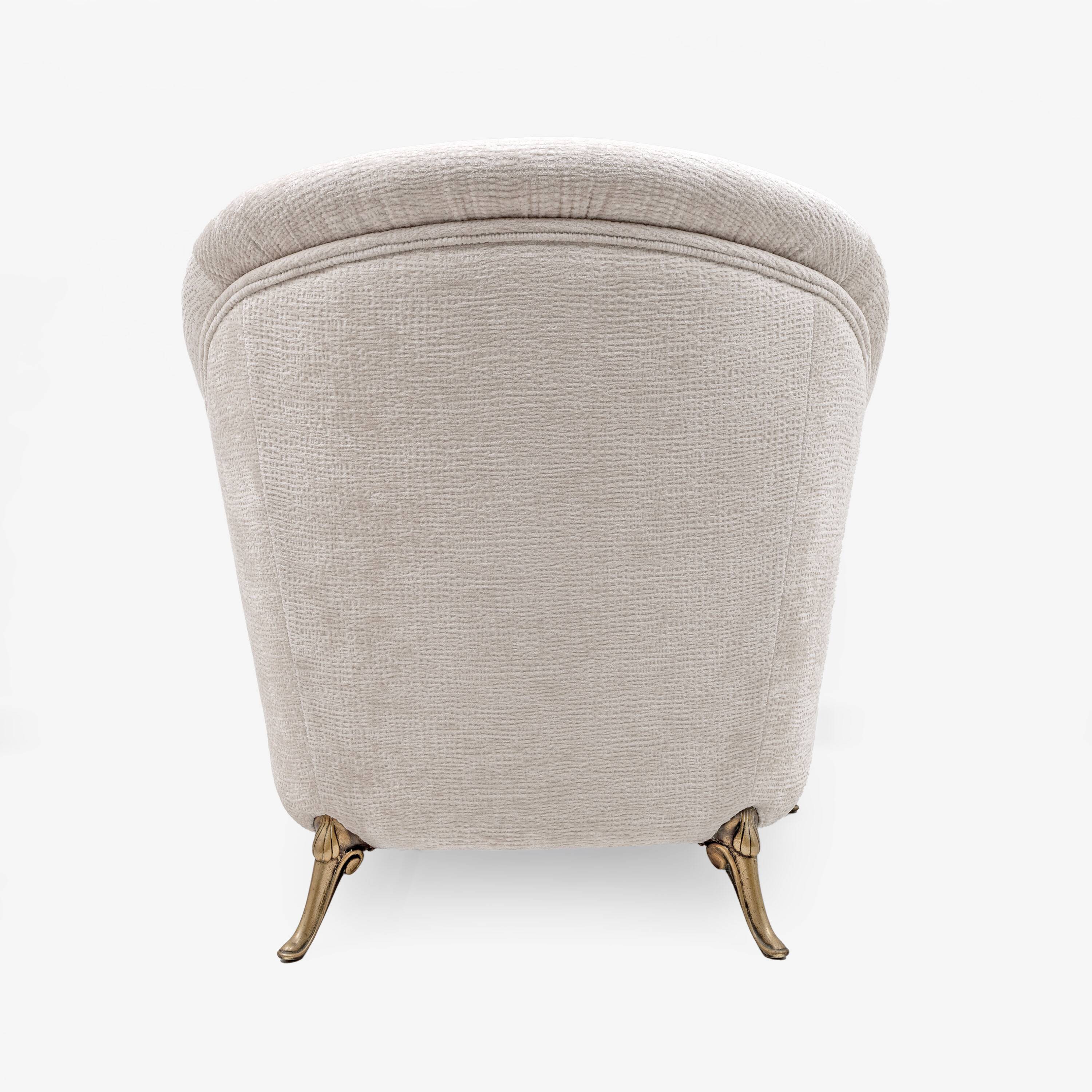 Pair of French Mid-Century Armchairs in Art Deco Style with Brass Details