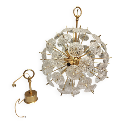 Suspension/Lustre Sputnik ''pissenlit'' en laiyton et verre moulé - années 70