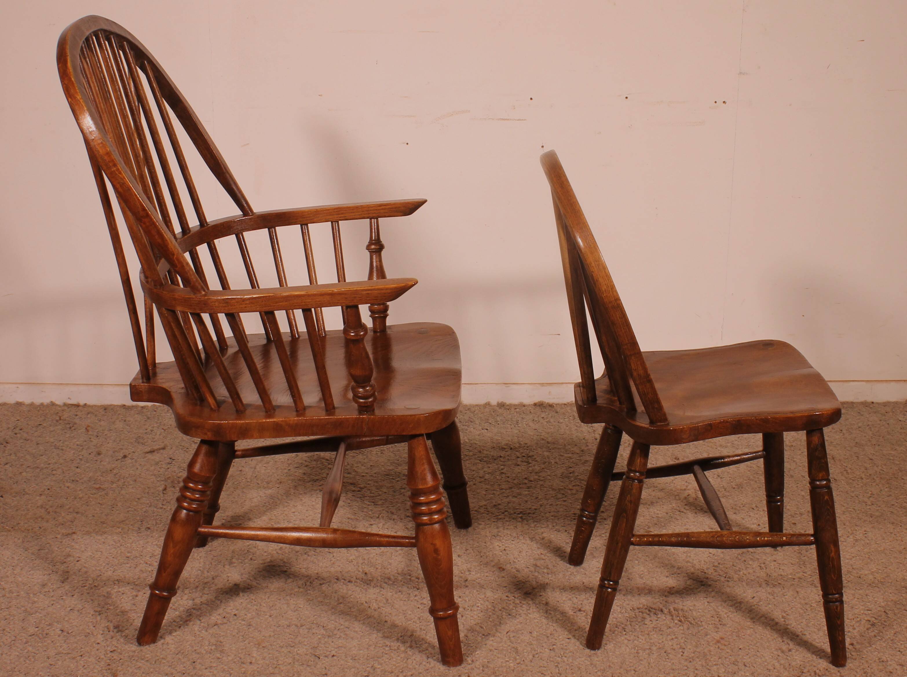 set of 5 Windsor chairs and two armchairs - 19th century