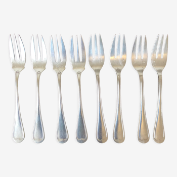 8 mismatched fish forks, silver metal