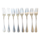 8 mismatched fish forks, silver metal