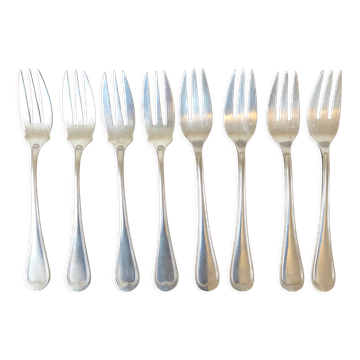 8 fourchettes à poisson dépareillés, métal argenté