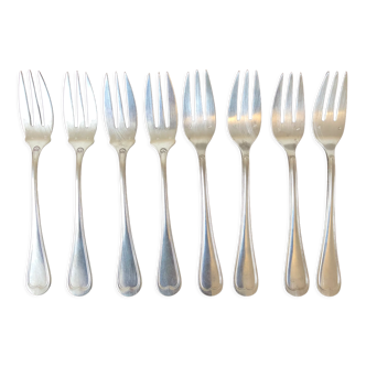 8 mismatched fish forks, silver metal