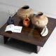 Large rustic brutalist coffee table in patinated wood, 1980s