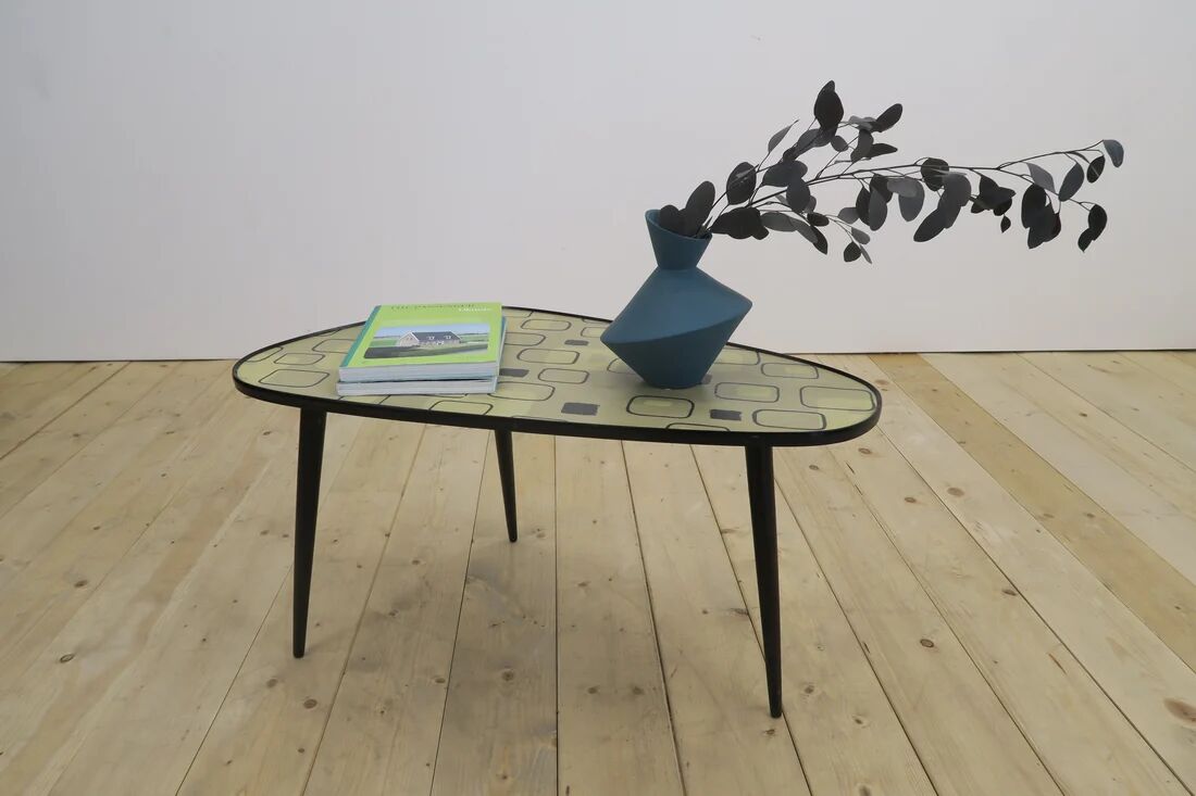 Low mid-century coffee table in formica and wood, Germany 1970.