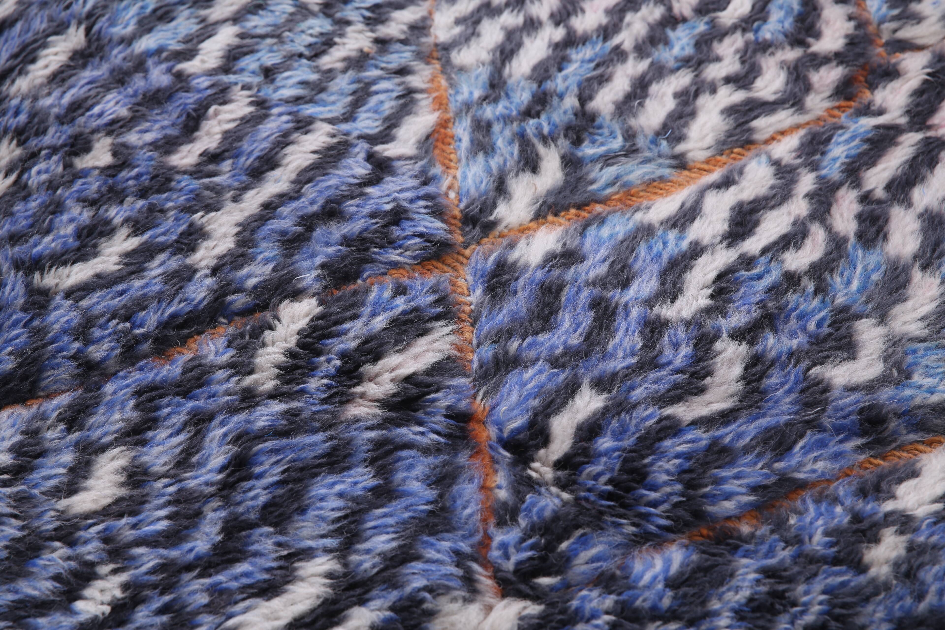 Blue Handmade Beni merirt Rug 258 x 305 cm - Abstract Wool Rug - Berber Rug