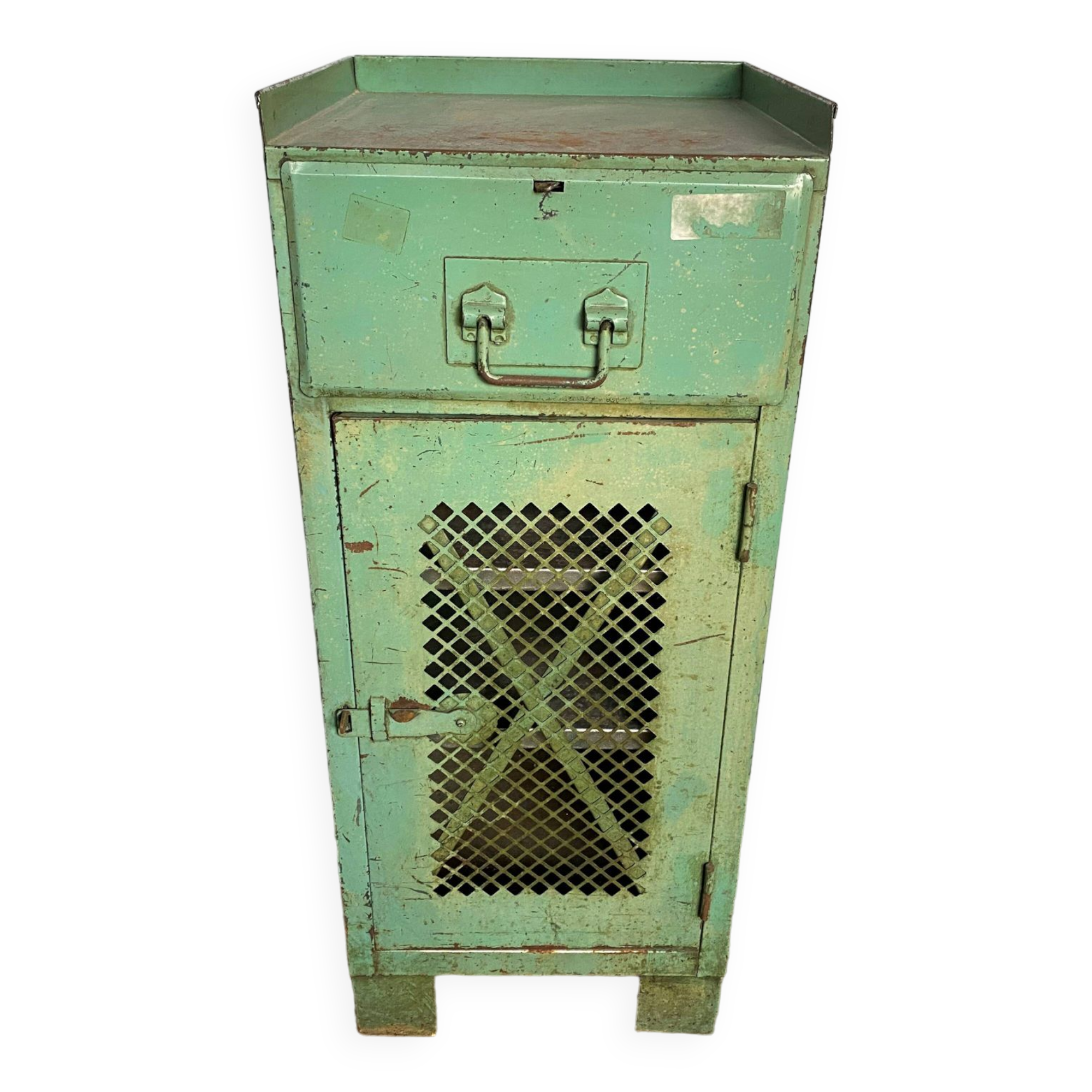 Cabinet with 1 door and 1 industrial metal drawer, 1950