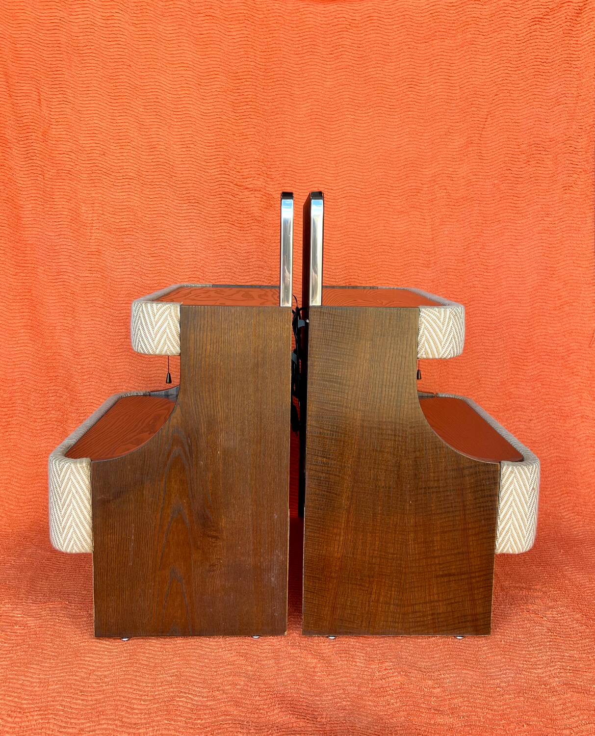 SET OF 2 VINTAGE 1970S NIGHTSTANDS/SOFA ENDS IN WOOD AND FABRIC