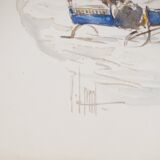 René leverd: switzerland, carriage ride in lagnau, original signed watercolor