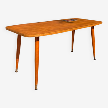 Table basse scandinave 1960 bois et céramique