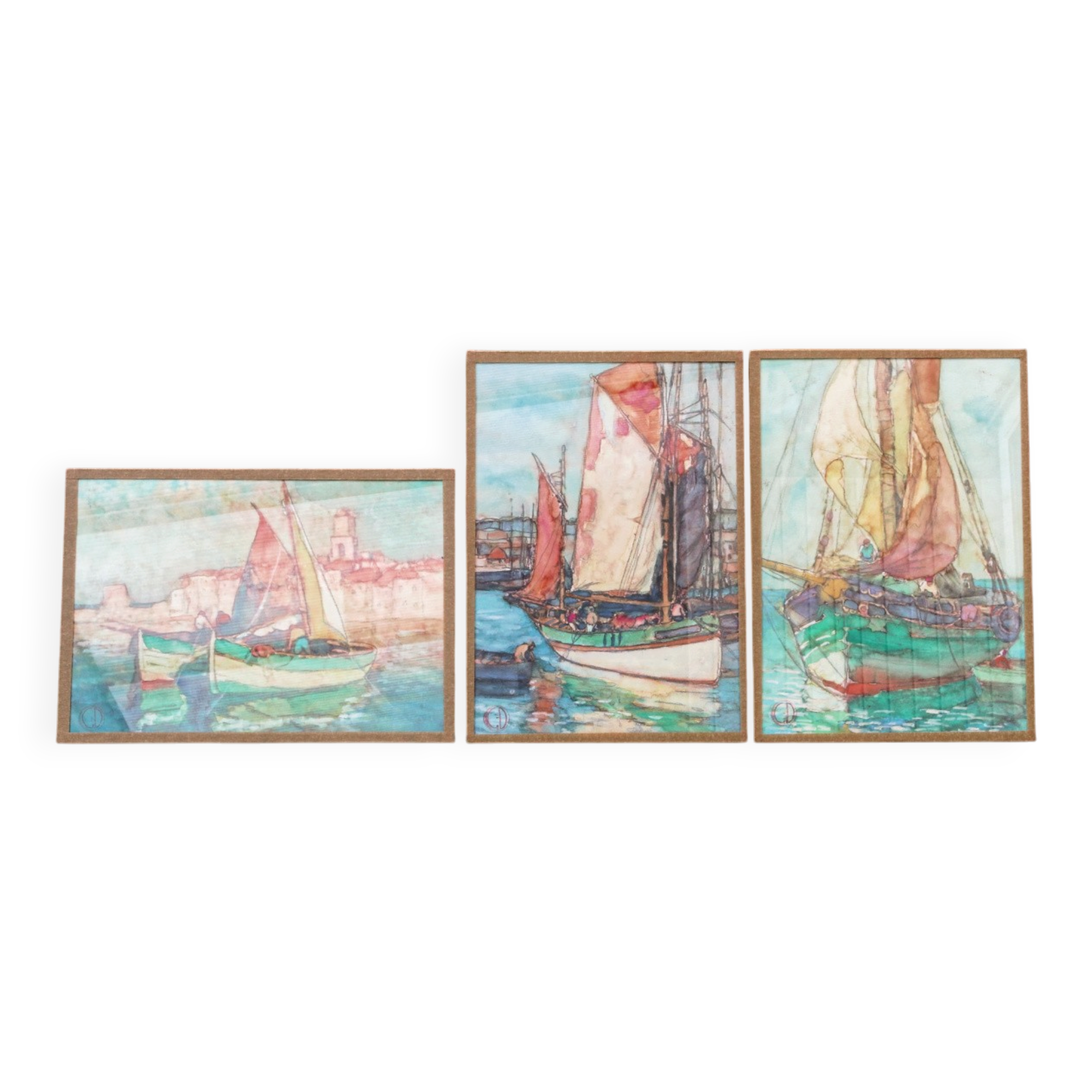 Set of 3 marine watercolours, signed Ghodrat Delbasteh.