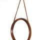 Round teak danish mirror with leather strap