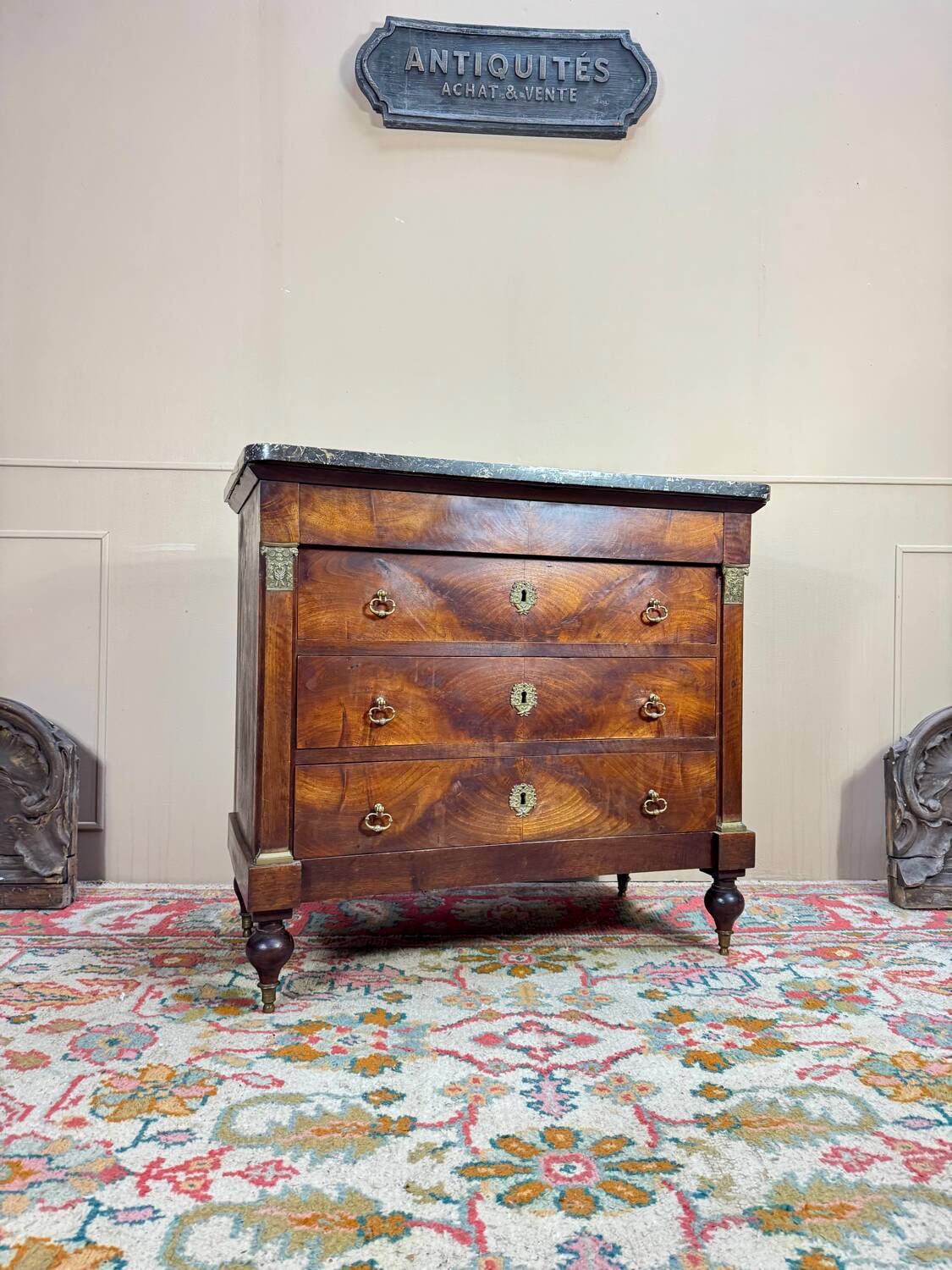 19th Century Restoration Period Flamed Mahogany Chest of Drawers