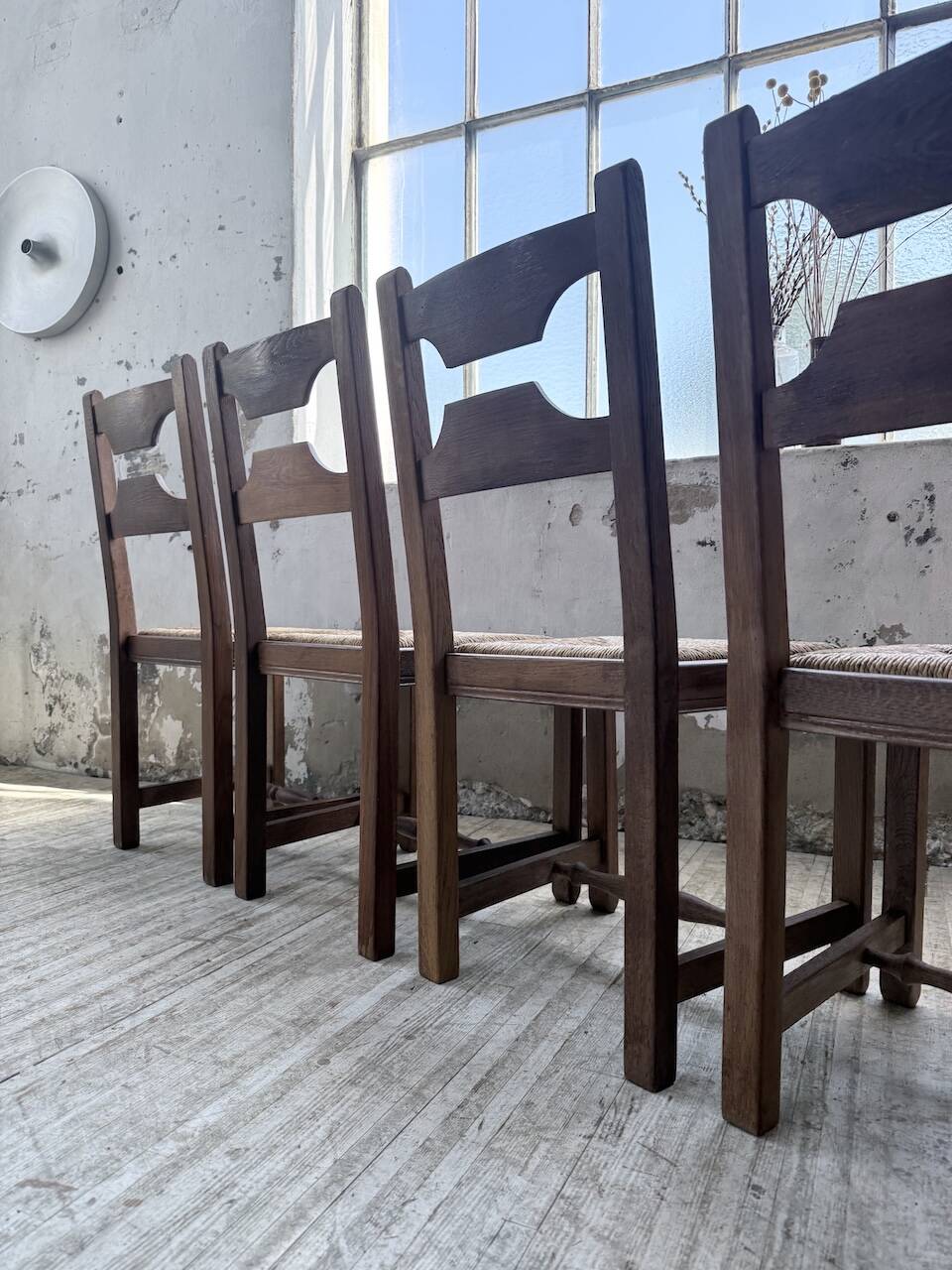 Set 4 chaises rustiques chêne De puydt, Belgique 1970