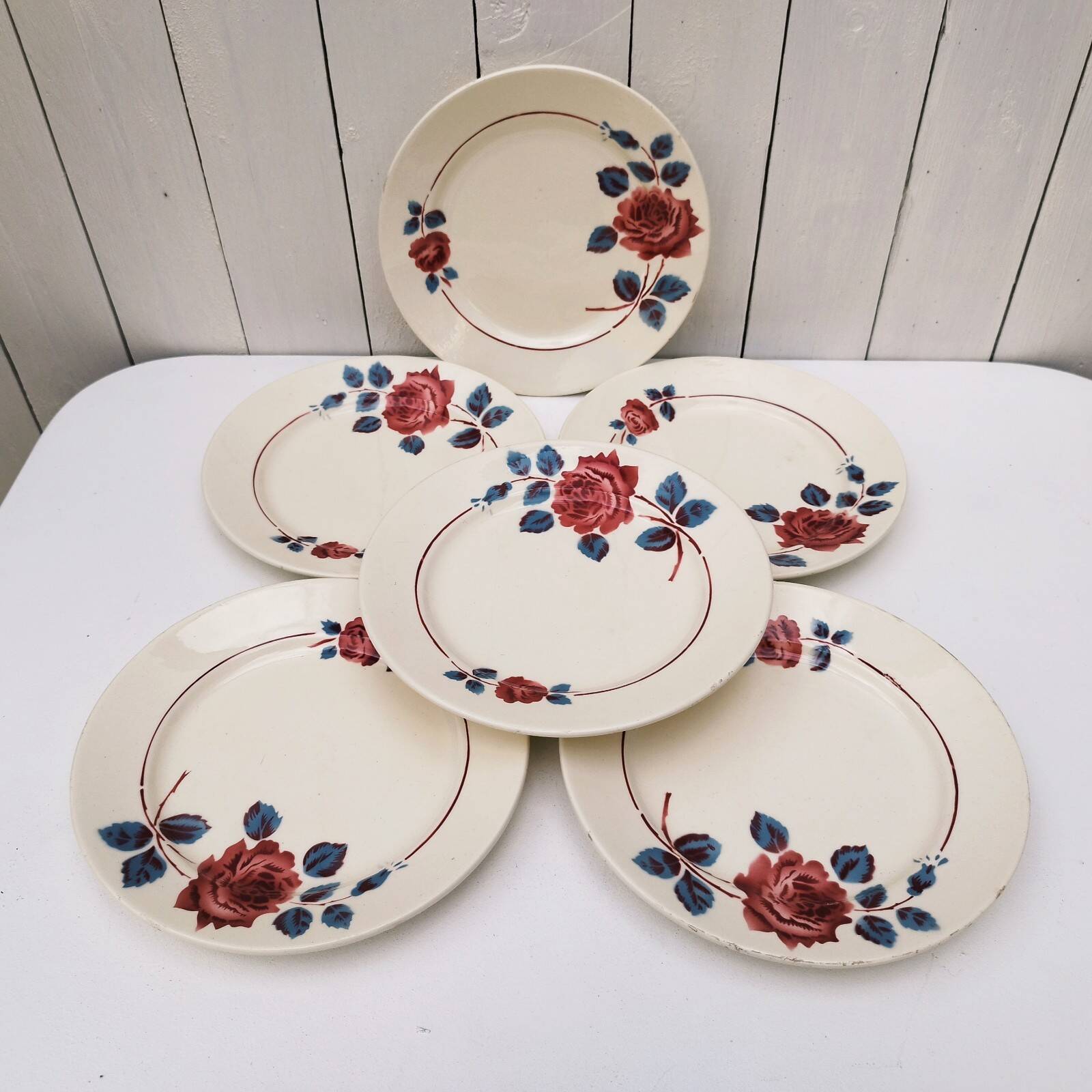 Badonviller Rose porcelain dinner plates