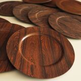 Set of 12 plywood rosewood and teak plates by Morsbak, Denmark 1960s