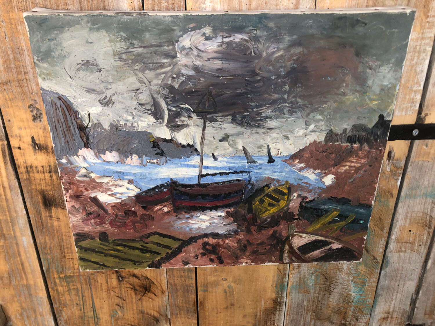 Oil painting on canvas THE TORMENT 1982 Vintage #A216