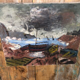 Tableau huile sur toile le tourment 1982 vintage #a216