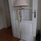 Vintage floor lamp with beige fabric shade and gold legs